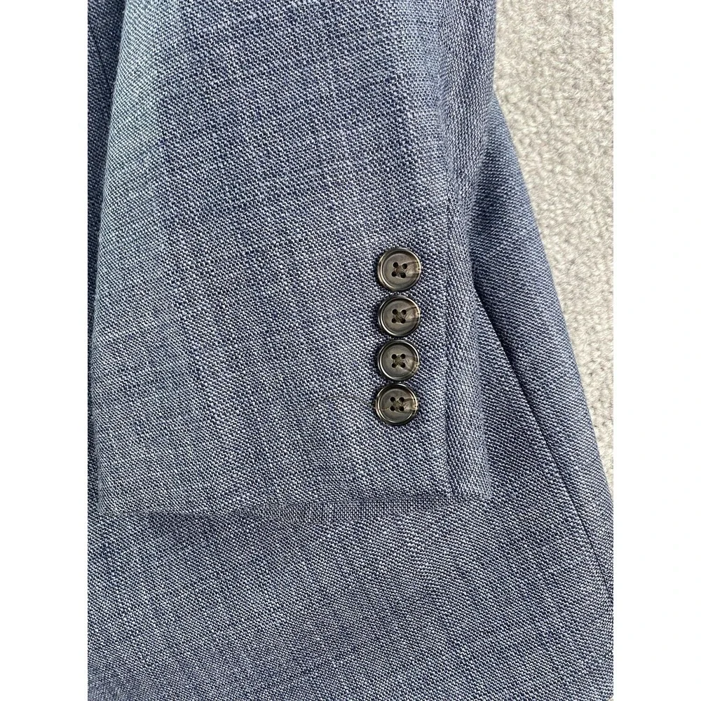 Lauren Ralph Lauren Suit Jacket 52 R Blue Silk Wool Luxury Designer Black Label